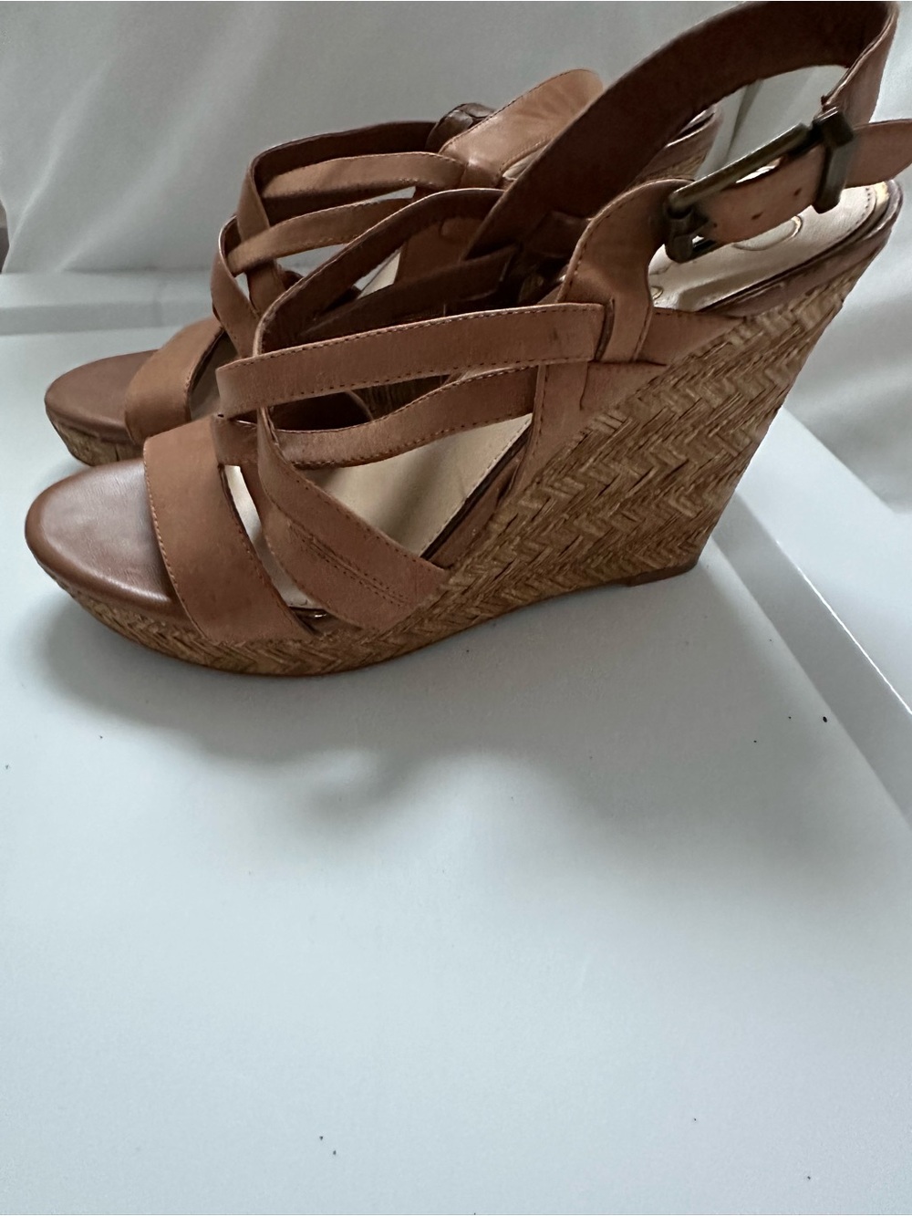 Jessica Simpson Tan Brown Woven Wedge Sandals